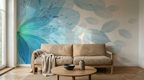 Design L0354 — Papier peint Grande fleur bleue eclatee turquoise — Novomur