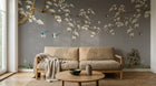 Design L0506 — Papier peint Magnolias oiseaux et rocher fond gris — Novomur