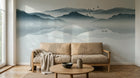 Design L1013 — Papier peint Paysage encre bleue montagnes reflet lac — Novomur
