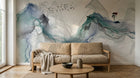 Design L1129 — Papier peint Encre fluide abstraite vol oiseaux — Novomur