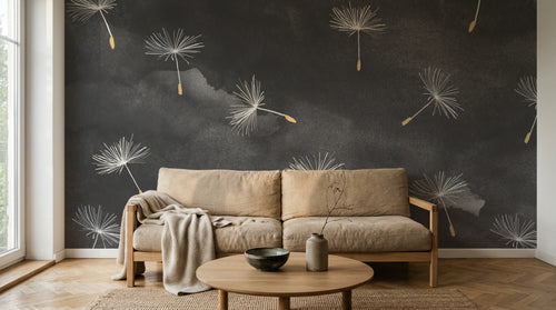 Design SL0115 — Papier peint Pissenlits aigrettes fond gris fonce — Novomur