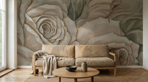 Design SL0189 — Papier peint Roses creme relief 3D peint main — Novomur
