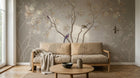 Design SL0199 — Papier peint Arbre oiseaux exotiques chinoiserie beige — Novomur