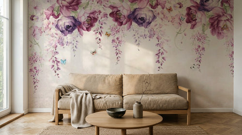 Design SL0202 — Papier peint Pivoines glycine cascade rose violet — Novomur