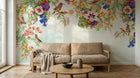 Design SL0226 — Papier peint Cascade fleurs colorees colibris exotiques — Novomur