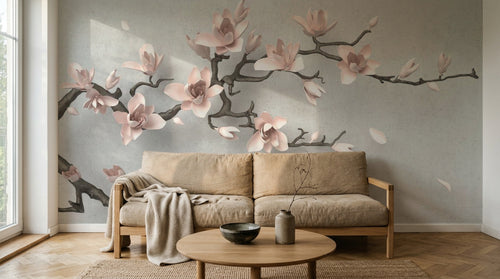 Design SL0283 — Papier peint Magnolia rose pale 3D relief gris — Novomur