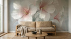 Design SL0298 — Papier peint Amaryllis blanc rose 3D relief gris — Novomur
