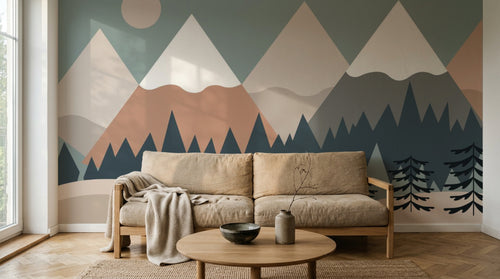 Design SL0413 — Papier peint Montagnes scandinaves sapins enfant — Novomur