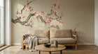 Design SL0503 — Papier peint Prunier rose pale fond beige epure — Novomur