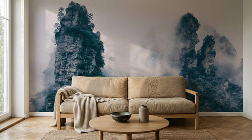 Design SL0531 — Papier peint Paysage karstique chinois pics brume — Novomur
