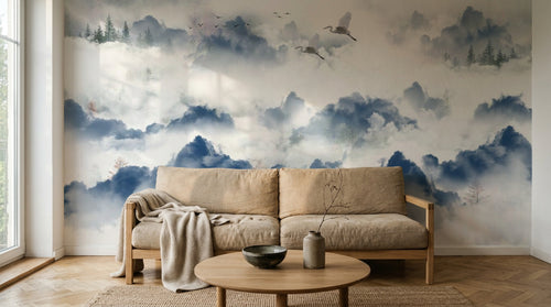 Design SL0635 — Papier peint Nuages montagnes grues paysage chinois — Novomur