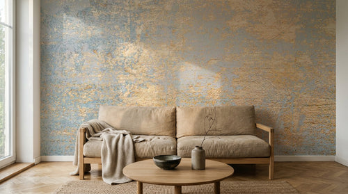 Design SL0687 — Papier peint Texture or bleu pastel eclaboussures grunge — Novomur