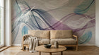 Design SL0733 — Papier peint Vagues fluides plumes bleu violet rose — Novomur
