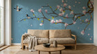Design ZX0473 — Papier peint Magnolias roses oiseaux bleu chinoiserie — Novomur