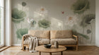Design ZX0568 — Papier peint Lotus blancs feuilles libellule beige — Novomur