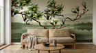 Design ZX0743 — Papier peint Magnolia vert paysage brumeux lac — Novomur