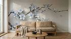 Design ZX0795 — Papier peint Cerisier blanc bleu 3D relief beige — Novomur