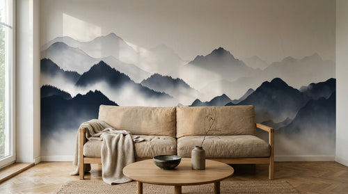 Design A0157 — Papier peint Asie Encre Noire Montagne — Novomur