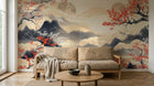 Design A0549 — Papier peint Cerisier Rouge Encre Asiatique — Novomur