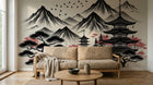 Design A0938 — Papier peint Asie Encre Noire Pagode — Novomur
