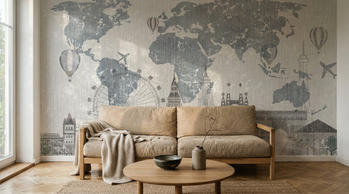 Design C0977 — Papier peint Carte du Monde — Novomur