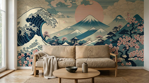 Design F0343 — Papier peint Mont Fuji et Hokusai — Novomur
