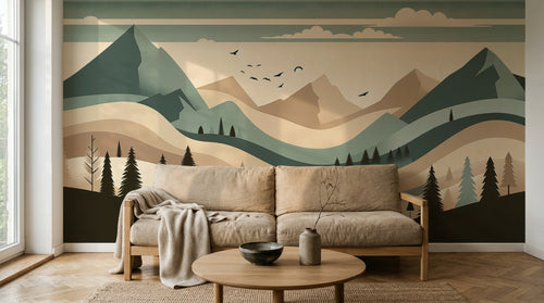 Design F0865 — Papier peint Paysage Montagne Minimaliste - Collection 2 — Novomur