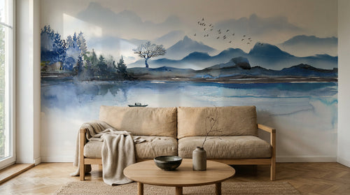 Design SD0489 — Papier peint Asie Encre Bleue — Novomur