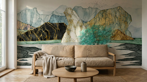 Design SK0926 — Papier peint Paysage Montagne Minimaliste - Collection 1 — Novomur