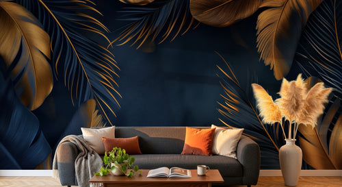 Design A0017 — Papier peint Palmier Tropical Doré Luxe - Collection 2 — Novomur