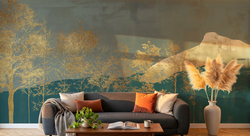 Design A0079 — Papier peint Palmier Tropical Doré Luxe - Collection 1 — Novomur