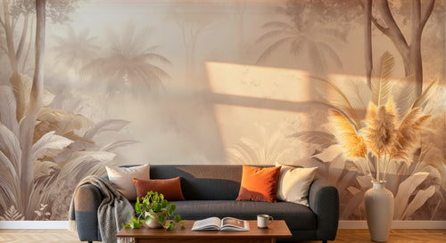Design A0086 — Papier peint Palmier Tropical Vintage Sépia — Novomur