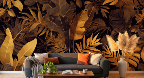 Design A0132 — Papier peint Palmier Tropical Doré Luxe - Collection 2 — Novomur