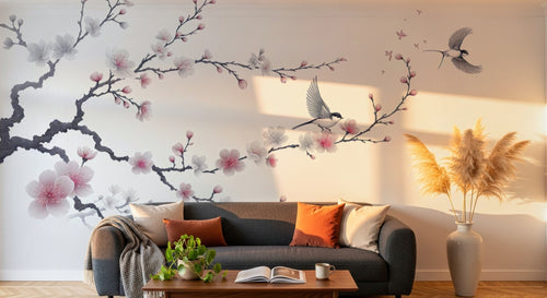 Papier peint Cerisier Gris Perle - Sur mesure - Design A0214