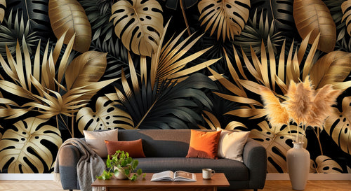 Design A0585 — Papier peint Palmier Tropical Doré Luxe - Collection 2 — Novomur