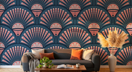 Design D0199 — Papier peint Art Déco Éventails et Or - Collection 2 — motif grand — Novomur
