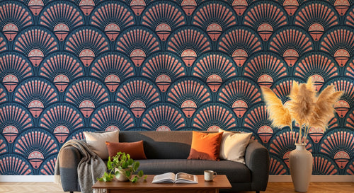 Design D0199 — Papier peint Art Déco Éventails et Or - Collection 2 — motif standard — Novomur