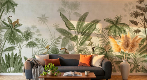 Design D0328 — Papier peint Palmier Tropical Vert - Collection 1 — Novomur