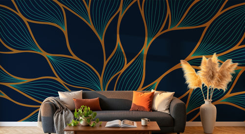 Design D0450 — Papier peint Art Déco Éventails et Or - Collection 1 — Novomur