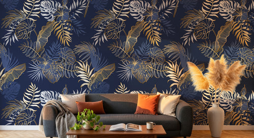 Design D0493 — Papier peint Palmier Tropical Doré Luxe - Collection 2 — motif petit — Novomur