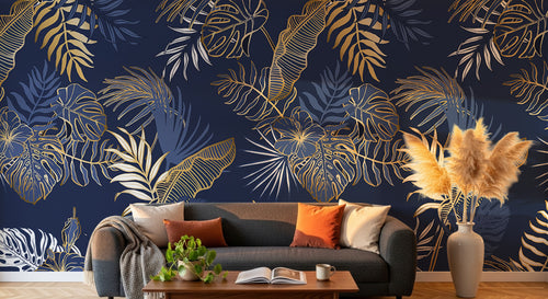Design D0493 — Papier peint Palmier Tropical Doré Luxe - Collection 2 — motif standard — Novomur