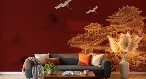 Design D0822 — Papier peint Asie Encre Noire Pagode — Novomur