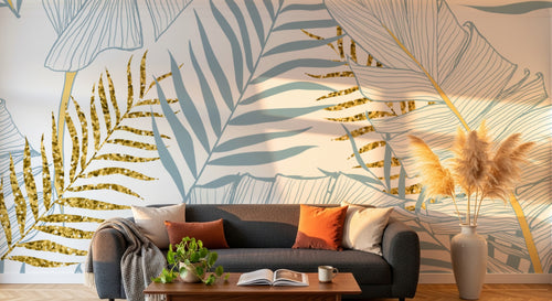 Design D0837 — Papier peint Palmier Tropical Doré Luxe - Collection 1 — Novomur