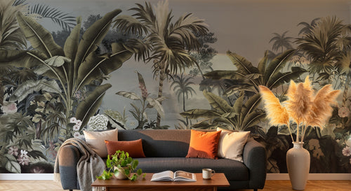 Design E0157 — Papier peint Palmier Tropical Vert - Collection 3 — Novomur