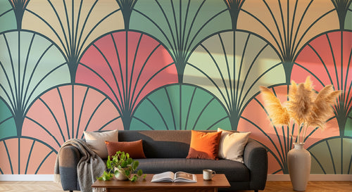 Design E0538 — Papier peint Art Déco Éventails et Or - Collection 2 — motif grand — Novomur