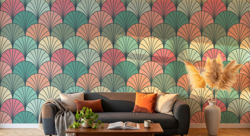 Design E0538 — Papier peint Art Déco Éventails et Or - Collection 2 — motif petit — Novomur
