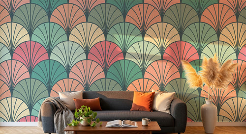 Design E0538 — Papier peint Art Déco Éventails et Or - Collection 2 — motif standard — Novomur