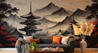Design F0169 — Papier peint Asie Encre Noire Pagode — Novomur