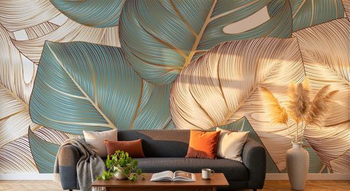 Design F0744 — Papier peint Palmier Tropical Doré Luxe - Collection 1 — Novomur