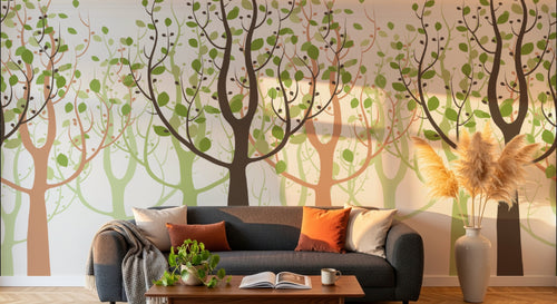 Design FC146 — Papier peint Foret stylisee arbres feuillage rond — Novomur